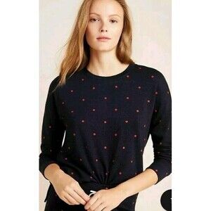 Sundry Sweater Women Size 1 US Small Polka Dot Heart Navy Blue Red Lightweight
